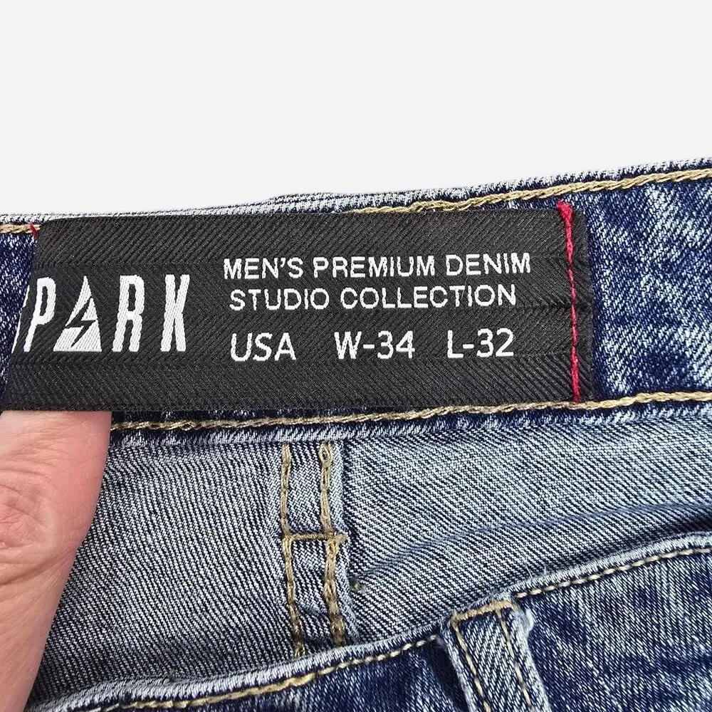 Spark Jeans Men's Prem Denim Studio Collection USA W34 L32 Blue Skinny Fit Jeans